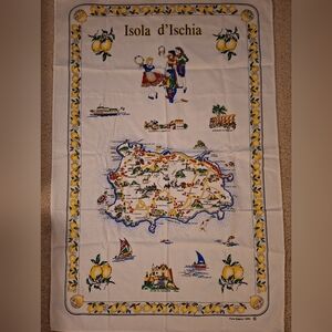 Isola d’Ischia Italy Tea Towel Lemon Map 100% Cotton Kitchen Souvenir